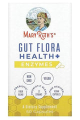 MaryRuth Organics Gut Flora Health+ Enzymes dietary supplement with vegan capsules, promoting gut health and digestion.