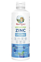 MaryRuth Organics Megadose Zinc Liposomal dietary supplement for improved zinc absorption, with blueberry flavor.