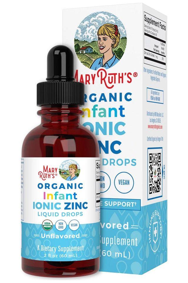 MaryRuth Organics Organic Infant Ionic Zinc Liquid Drops bottle and box packaging for healthy growth support.
