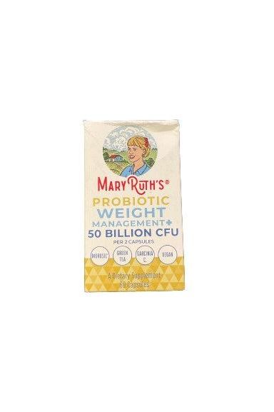 MaryRuth's Probiotic Weight Management+ packaging featuring 50 billion CFU for balanced gut health.