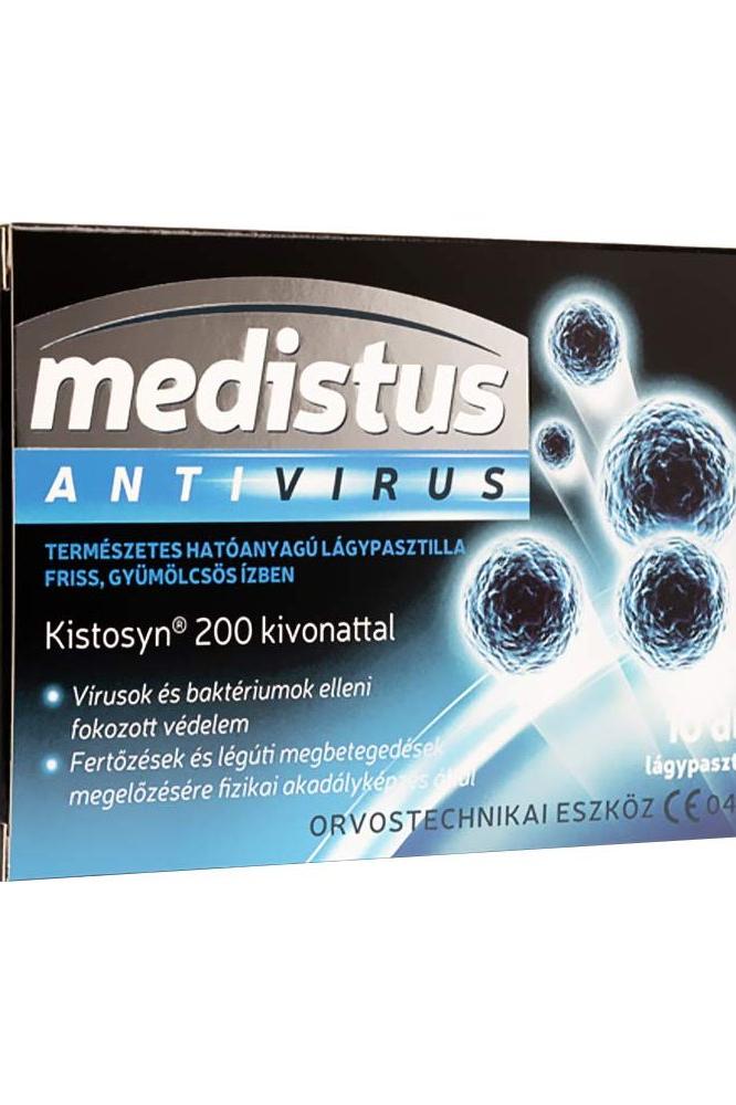 Medistus Antivirus packaging featuring natural ingredients for immune support and virus protection.