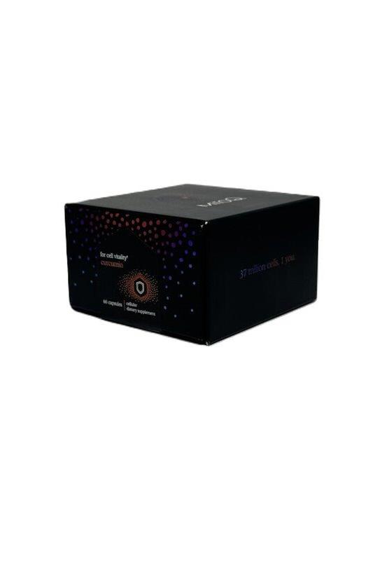 MitoQ Curcumin supplement box with colorful design, highlighting health benefits and 60 capsules.