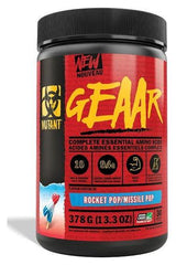 Mutant GEAAR amino acid supplement in Rocket Pop flavor, 378g jar for muscle growth and recovery.