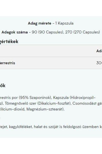 Nutrition facts for Myprotein Myvitamins Tribulus Terrestris, highlighting serving size and active ingredients.