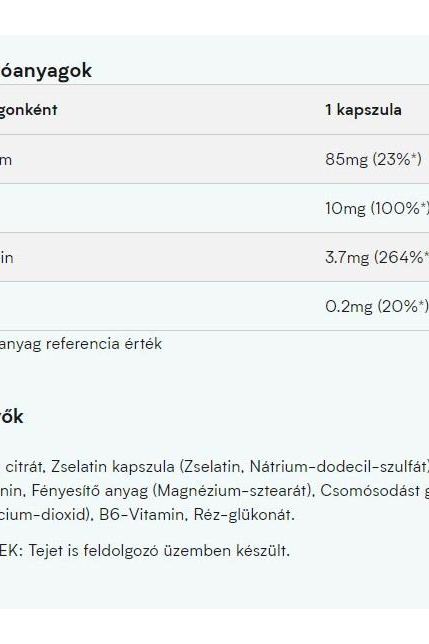 Nutritional information for Myprotein Myvitamins Zinc & Magnesium, detailing ingredients per capsule.