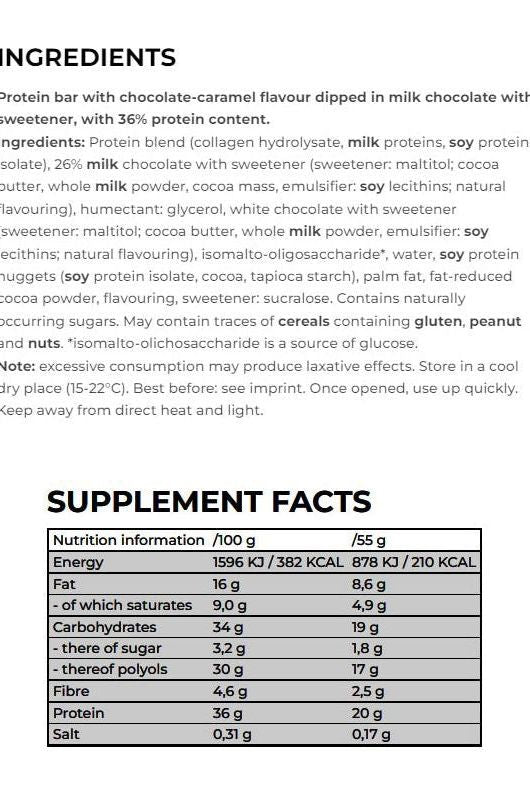 Nanosupps BAR protein bar ingredients and supplement facts with nutritional information
