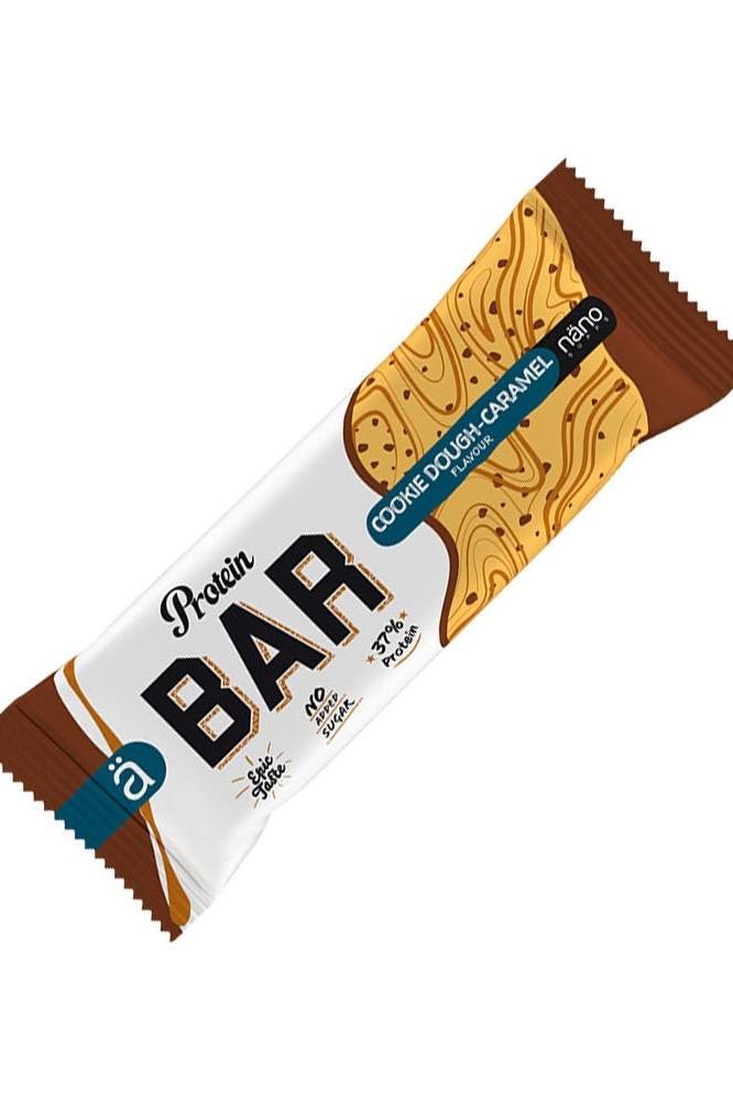 Nanosupps Protein BAR in cookie dough and caramel flavor, packed for a delicious protein boost.