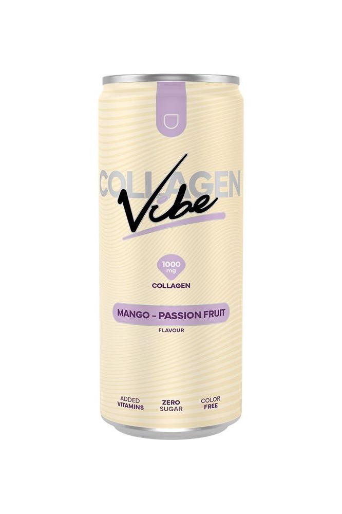 Nanosupps Collagen Vibe drink can with mango-passion fruit flavor, sugar-free and color-free, enriched with collagen.