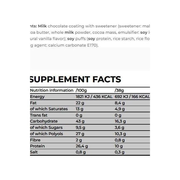 Nutrition facts for Nanosupps Protein Pops detailing protein, fat, carbohydrates, and ingredients.