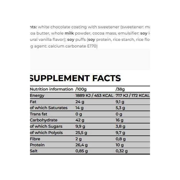 Nutritional information for Nanosupps Protein Pops showing protein, fat, carbohydrates, and calories per serving.