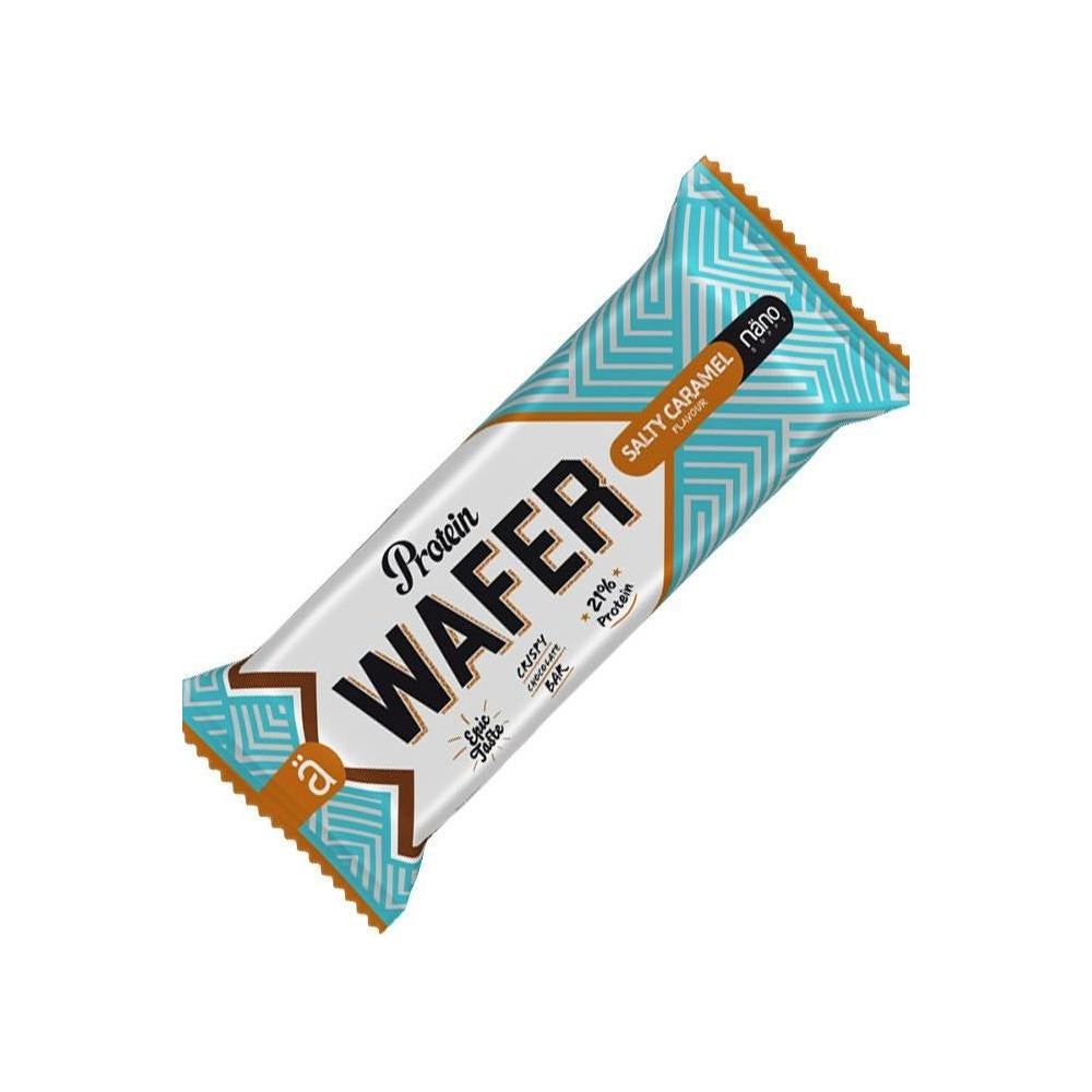 Nanosupps Protein Wafer in Salty Caramel flavor, a high-protein snack with no added sugar, perfect for on-the-go enjoyment.