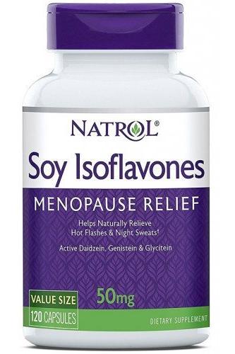 Natrol Soy Isoflavones 50mg, menopause relief supplement for women, helps with hot flashes and night sweats, 120 capsules.