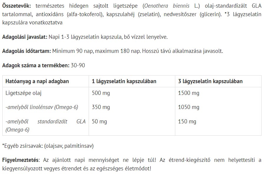 Nattljusolja baksida med näringsinformation