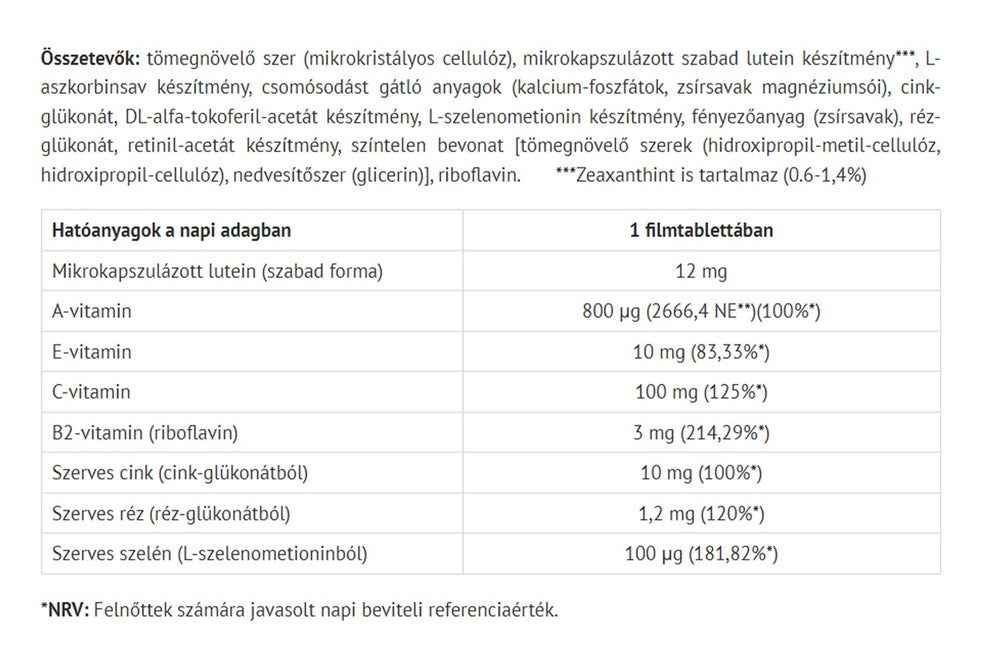Lutein Pro – Ögonhälsa baksida näringsfakta