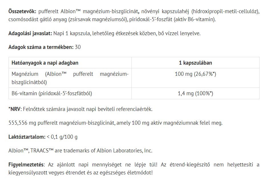 Magnesium + Active B6 baksida näringsfakta