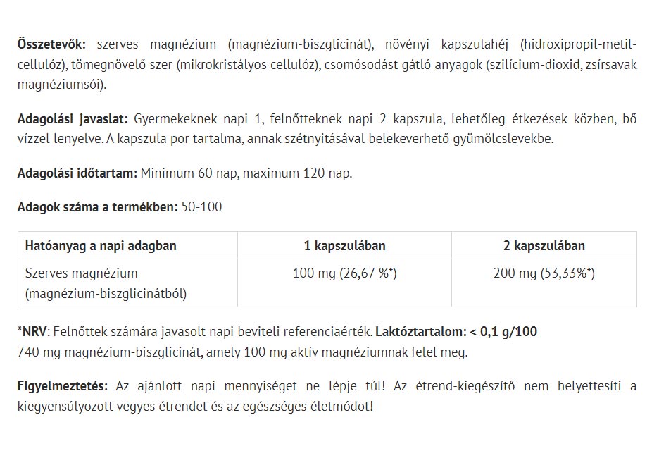 Magnesium Bisglycinate baksida näringsfakta