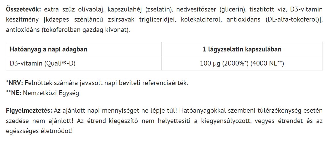 Olive D3-Vitamin baksida näringsfakta