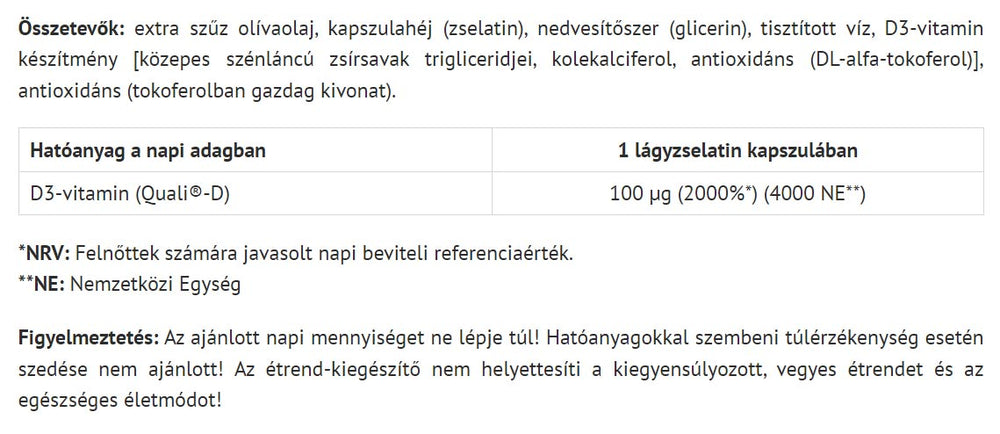 Olive D3-Vitamin baksida näringsfakta