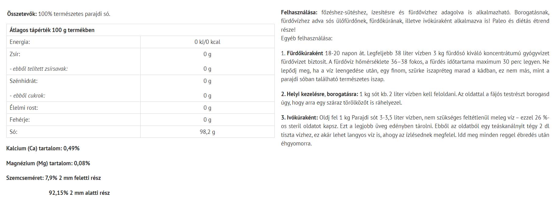 Székely Salt baksida med näringsinformation