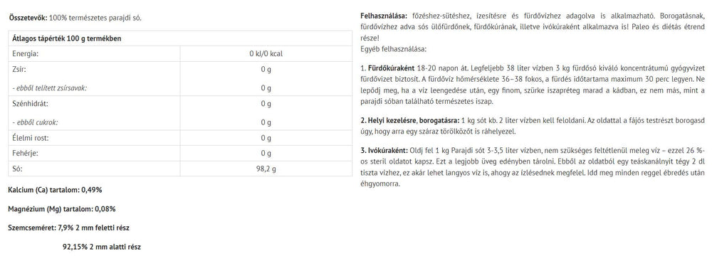 Székely Salt baksida med näringsinformation