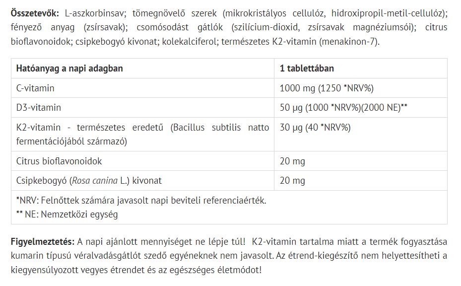 Organic C+D+K – 60 tabletter baksida näringsfakta