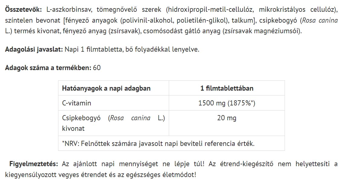 Organic C Ultra baksida med näringsfakta