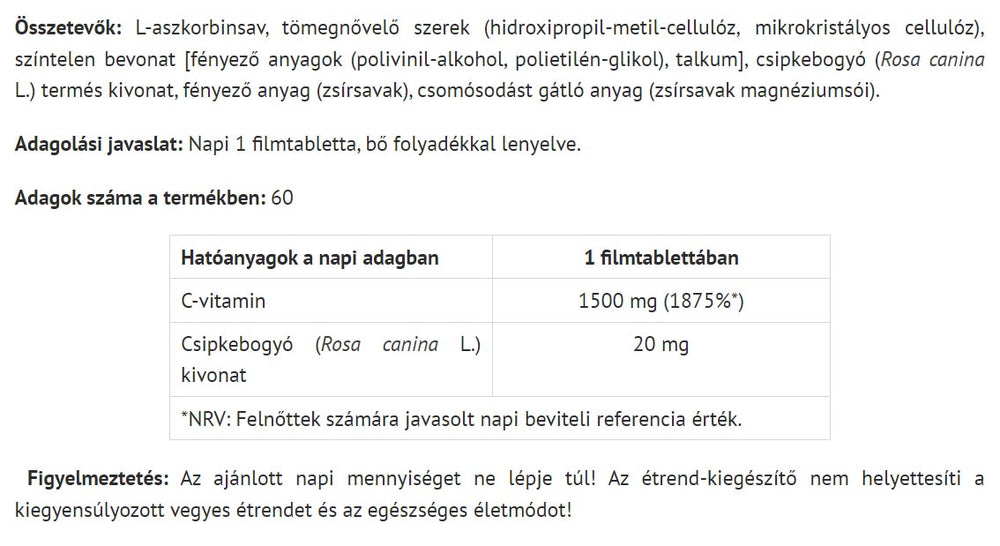 Organic C Ultra baksida med näringsfakta