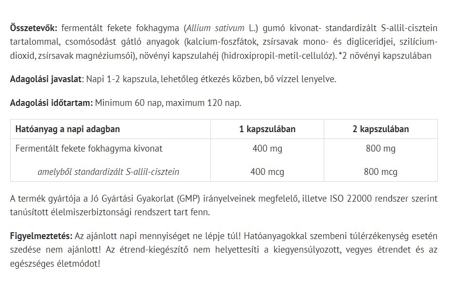 Fermenterad Svartlök baksida näringsfakta