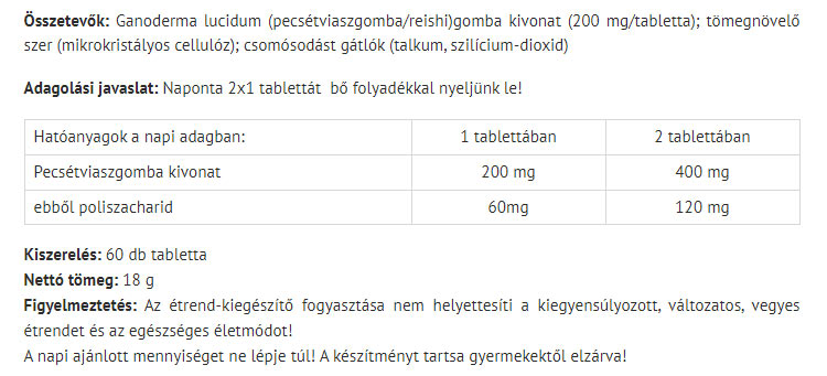 Organic Ganoderma ingredienser & etikett