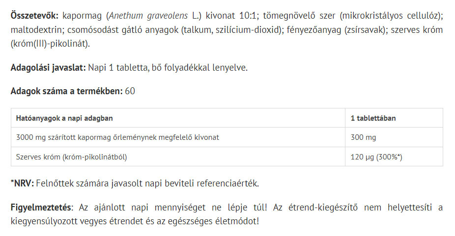 Organic Chromium + Copper baksida näringsfakta