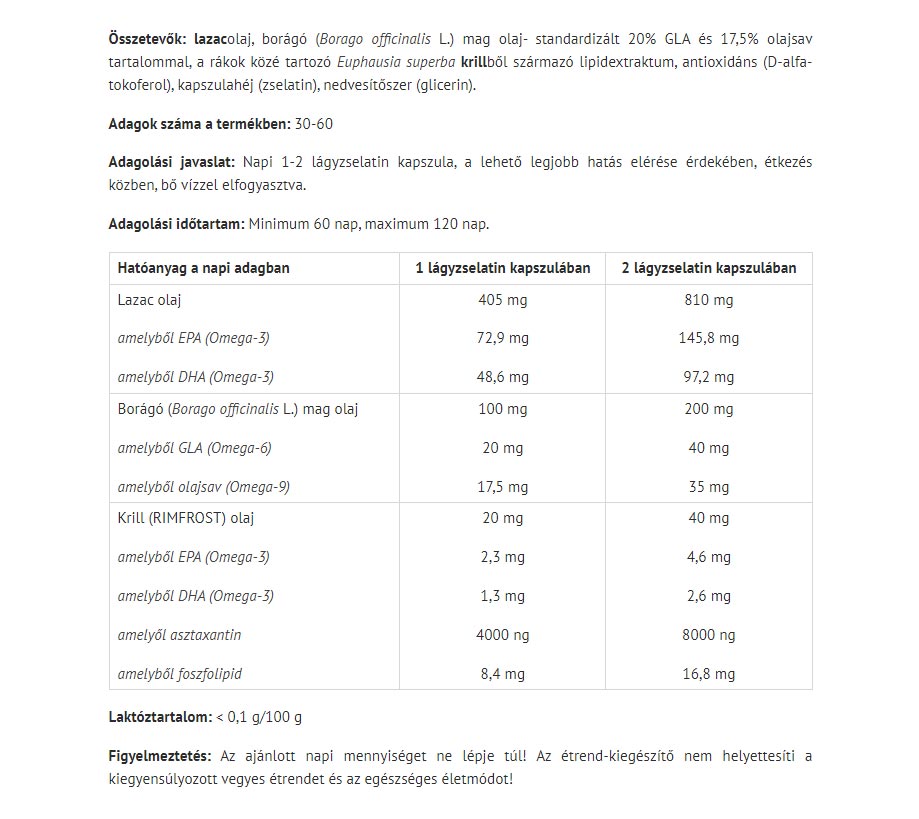 Natur Tanya Organic Omega 3-6-9 baksida näringsfakta