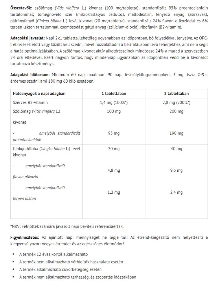Druvsfrö + Ginkgo Biloba baksida näringsfakta