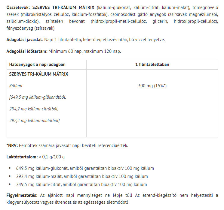 Organic Tri-Potassium Matrix baksida näringsfakta