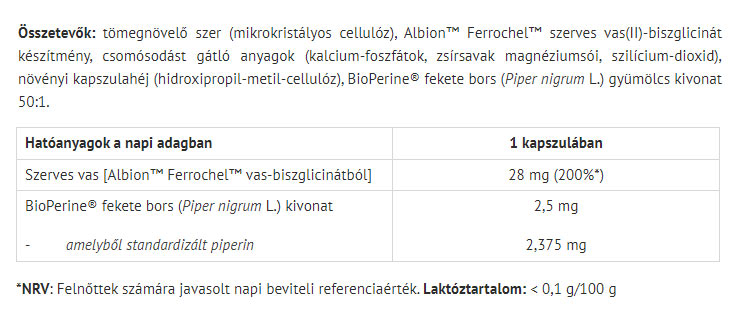 Natur Tanya Iron Bisglycinate baksida näringsfakta