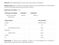 Vegan 100% Spirulina baksida näringsfakta