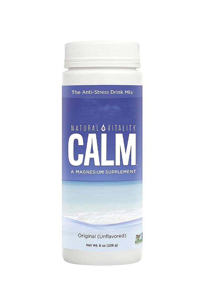 Natural Vitality CALM unflavored magnesium supplement canister, 226 g for stress relief and relaxation.