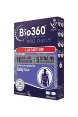 Natures Aid Bio360 Pro-Daily probiotic supplement package with 10 billion bacteria, 30 capsules for daily use.