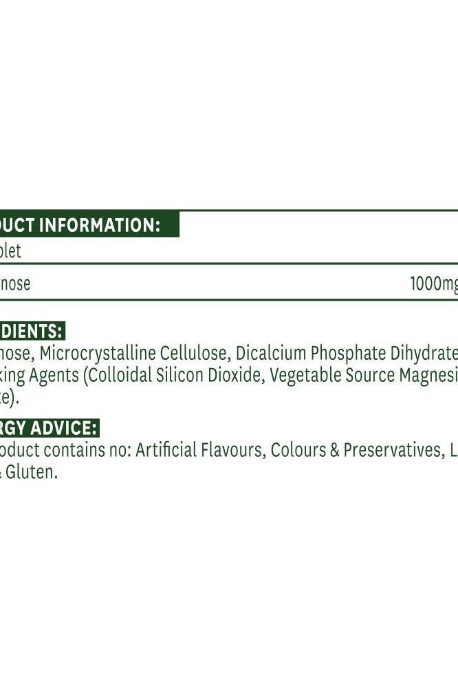 Product information label for Nature's Aid D-Mannose 1000 mg, listing ingredients and energy advice.