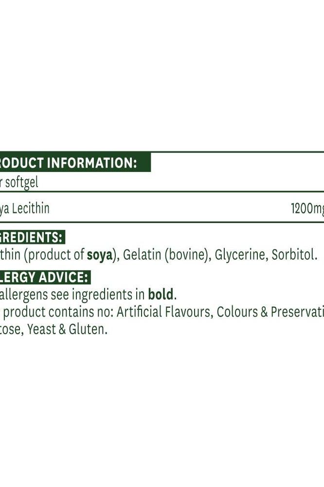 Natures Aid Soya Lecithin 1200mg softgel product information and ingredient list