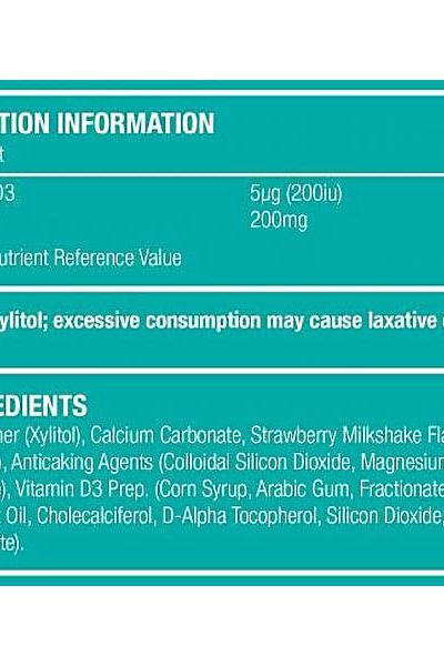 Nutrition facts and ingredients list for Natures Aid Super Stars Bone Support chewable tablets.