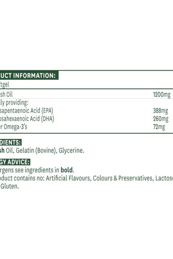 Natures Aid Super Strength Fish Oil softgel product information, including EPA, DHA, and ingredients.