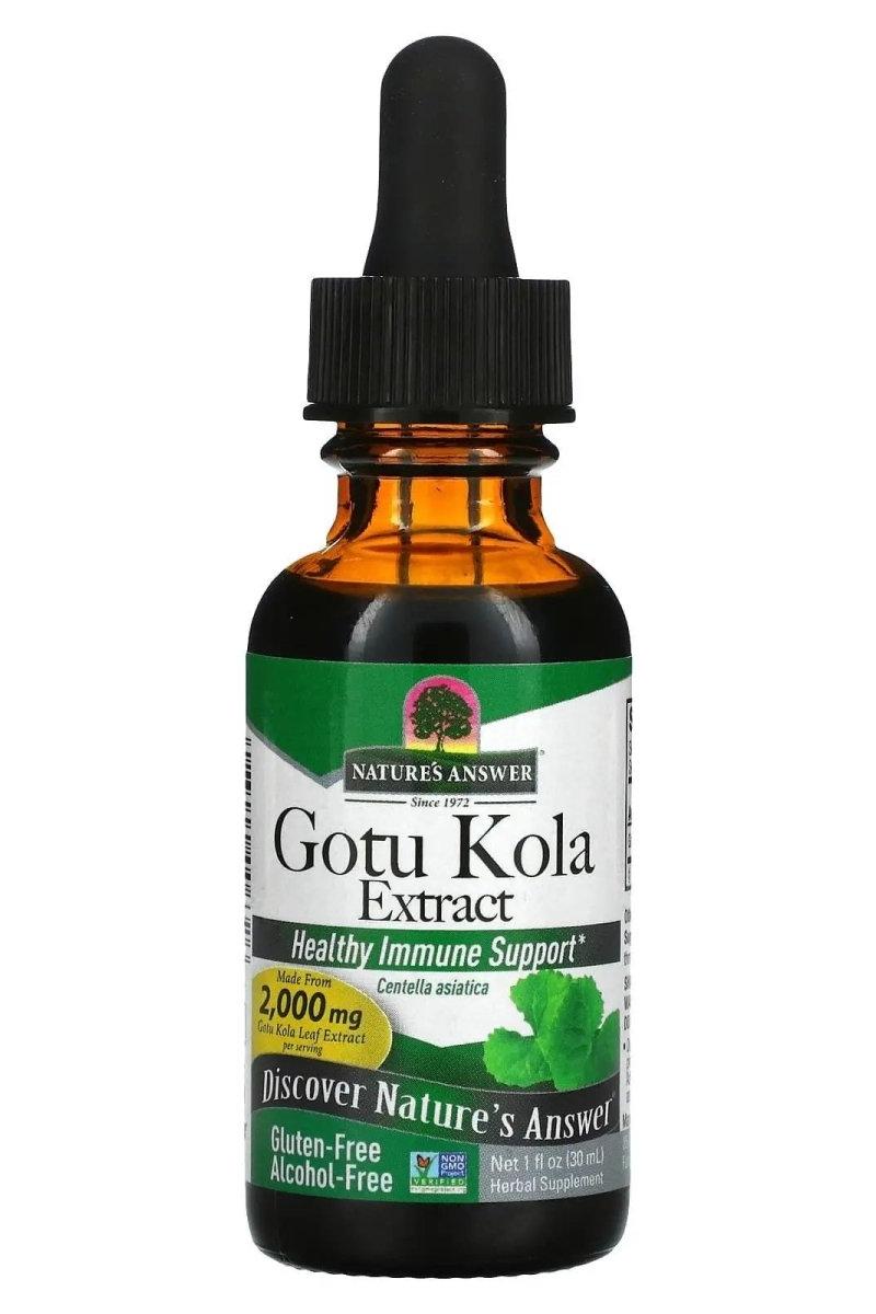 Nature's Answer Gotu Kola extract bottle for healthy immune support and blood vessel elasticity.
