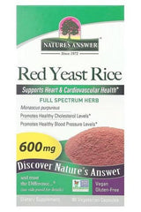 Nature's Answer Red Yeast Rice supplement box, supports heart health, promotes healthy cholesterol and blood pressure, vegan and gluten-free.