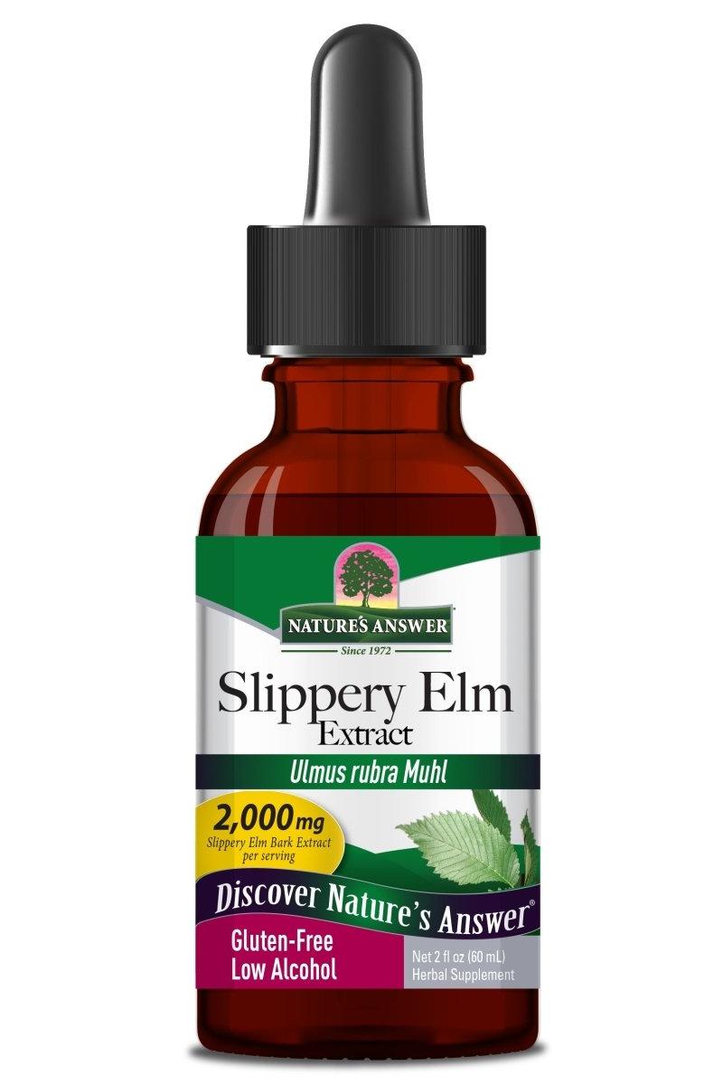 Nature's Answer Slippery Elm Extract 2,000mg, gluten-free herbal supplement for digestive health.