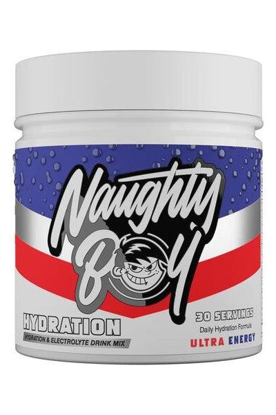 Naughty Boy Hydration electrolytes drink mix container for daily hydration, 30 servings, zero calories and sugar-free.