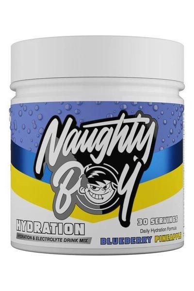Naughty Boy Hydration Blueberry Pineapple electrolyte drink mix for hydration and muscle support.