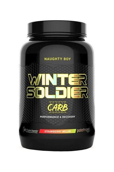 Naughty Boy Winter Soldier Carb3 supplement for performance and recovery, flavored Strawberry Melon, with Cluster Dextrin.
