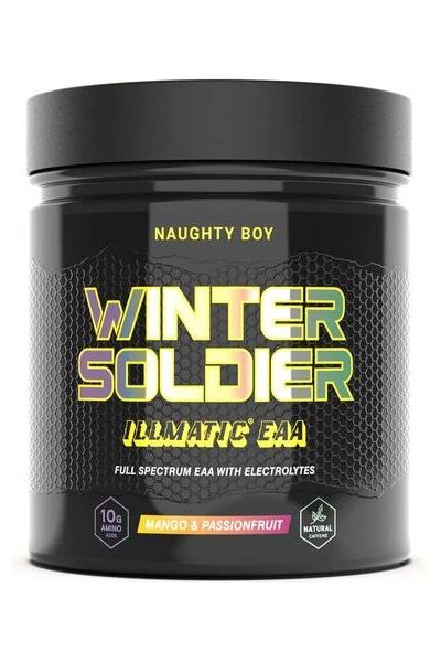 Naughty Boy Winter Soldier Illmatic EAA supplement with mango and passionfruit flavor for muscle recovery.