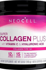 NeoCell Super Collagen Plus with Vitamin C and Hyaluronic Acid, 195g for skin hydration and elasticity.