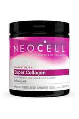 NeoCell Super Collagen Type 1&3 powder for healthy skin, hair, nails, and joint support in an unflavored formula.